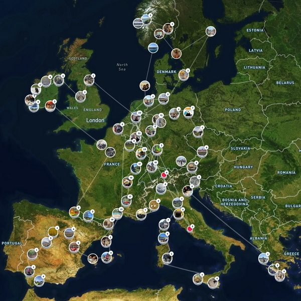 Kaart van alle fietsreizen door Europa